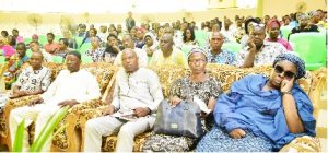 Wife of the deceased and Chief Internal Auditor Directorate of Internal Audit, Mrs. Adekunbi Momoh (1st Right, front row), and family members of the deceased at the commendation service.